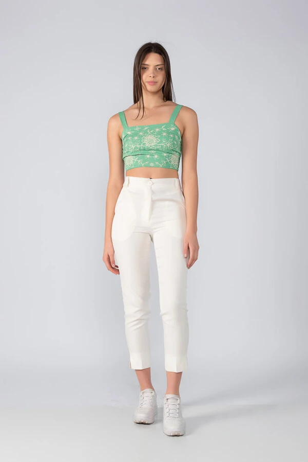 Cropped flor viscolinho ziper costas