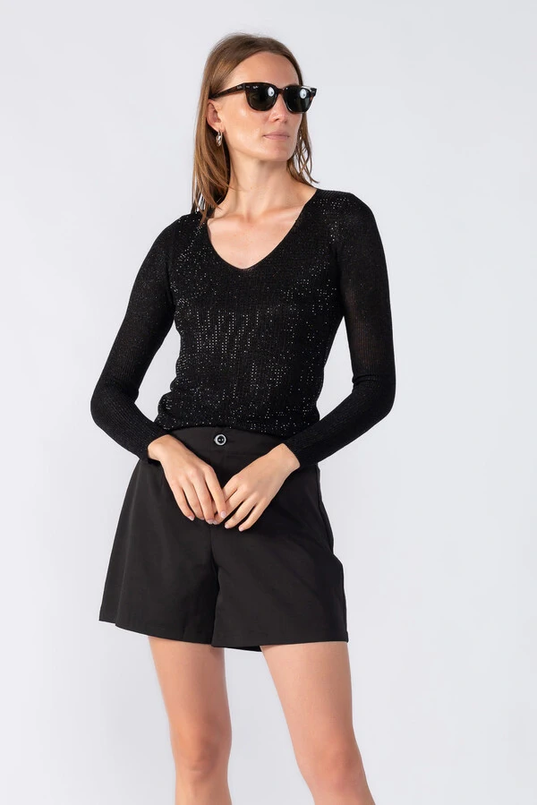 Blusa manga longa aplicacao em strass