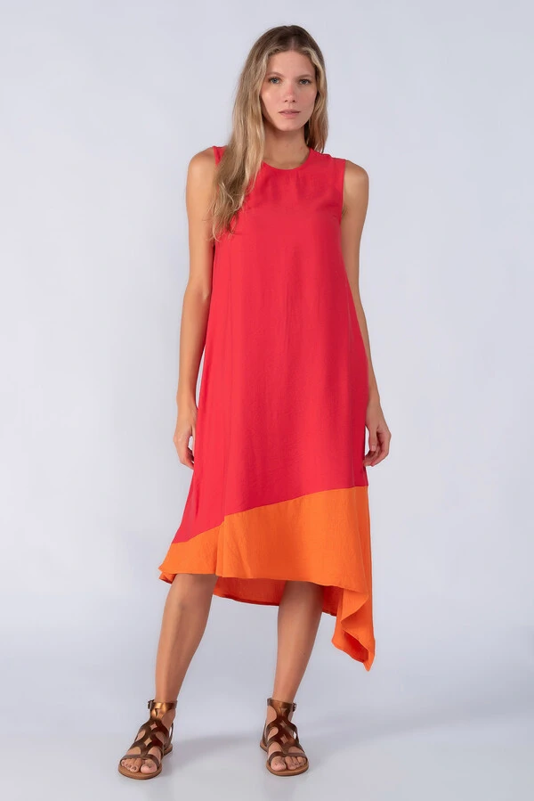 Vestido midi bicolor trapezio