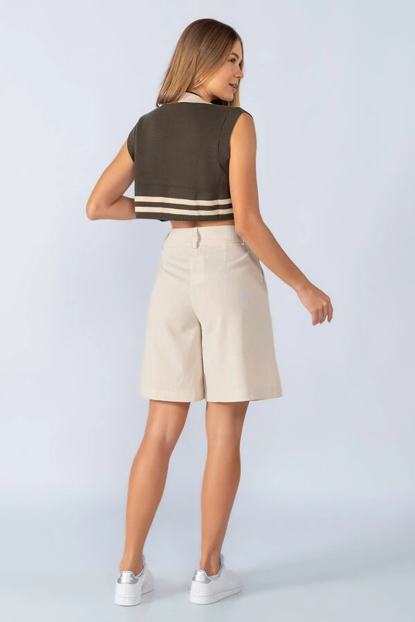 Cropped colete em tricot com listra