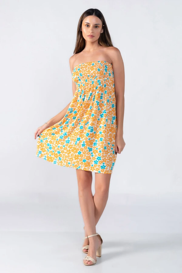 Vestido estampado tomara que caia