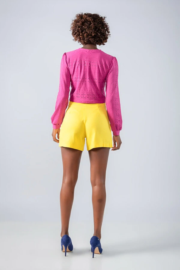 Blusa cropped malha laise manga longa