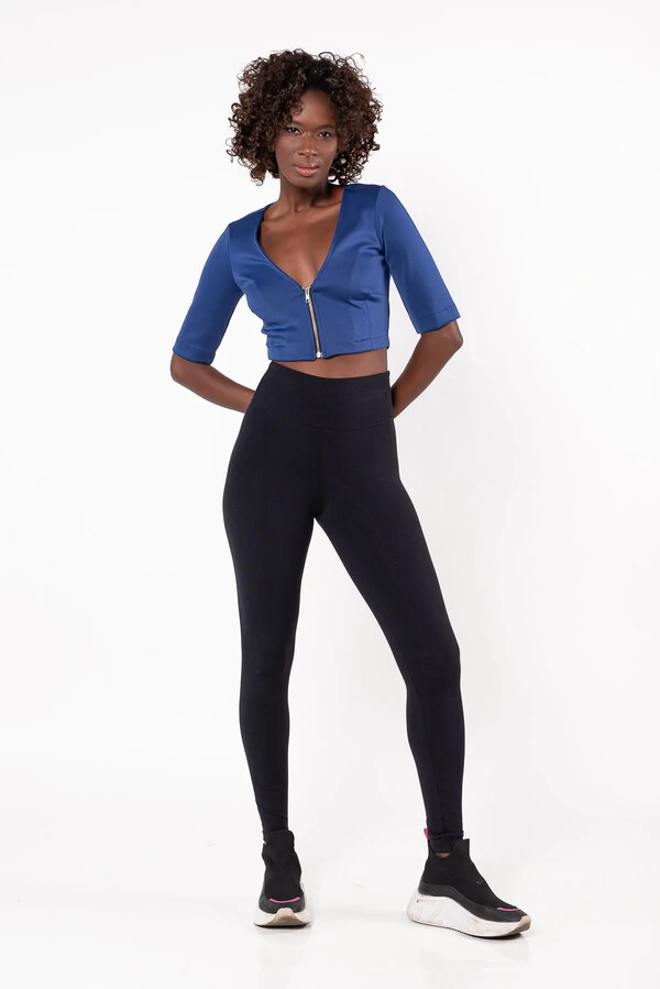 Cropped decote v com ziper frontal