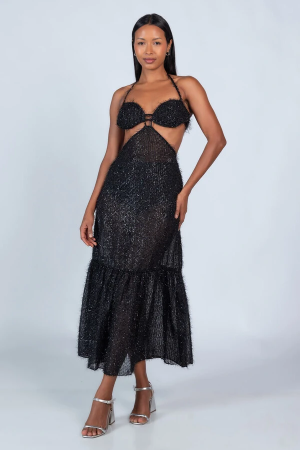 Vestido longo com recorte