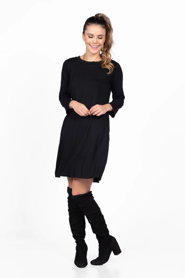 Vestido malha com bolsos manga 3/4