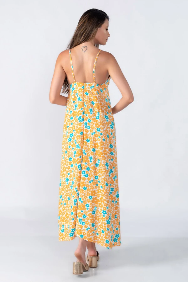 Vestido longo com busto franzido