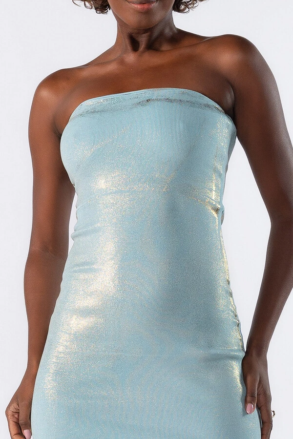 Vestido midi canelado tomara que caia
