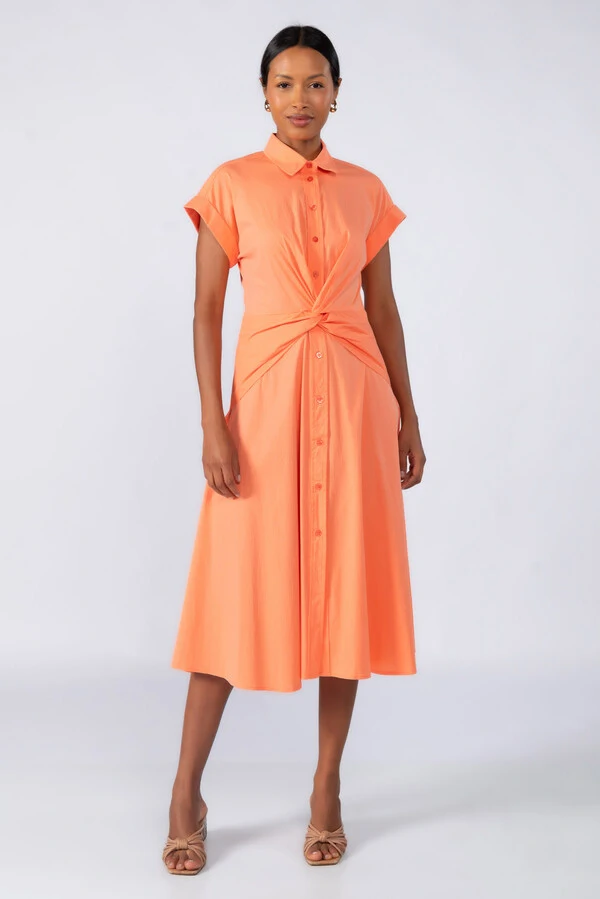 Vestido midi algodao detalhe na cintura