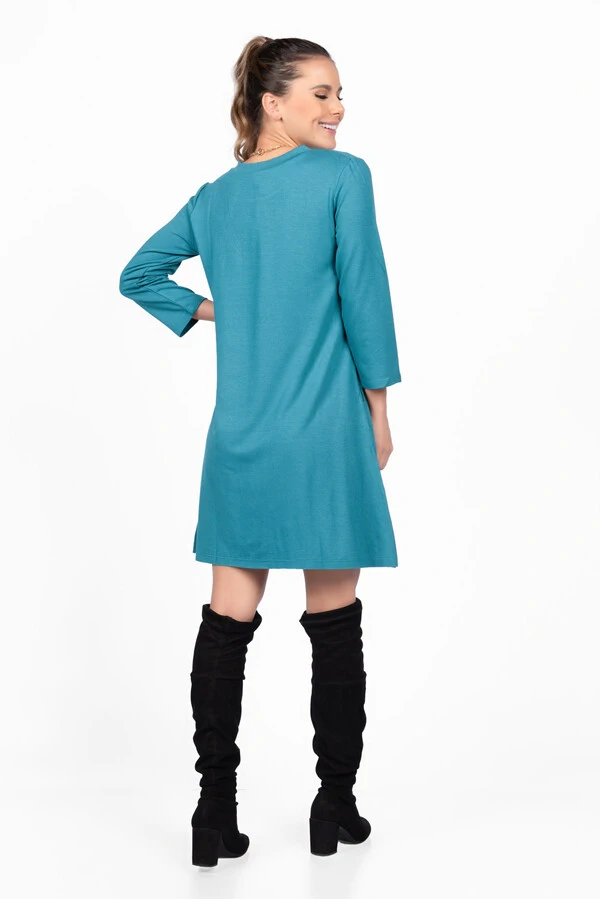 Vestido malha com bolsos manga 3/4