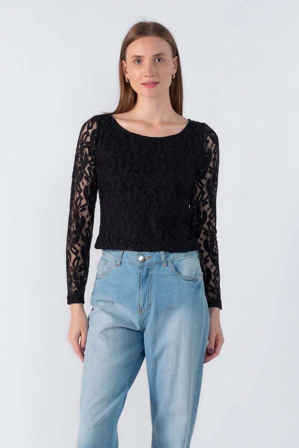 Blusa renda manga longa