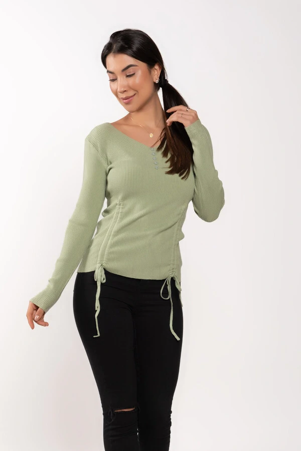 Sueter em viscose com botao e cordao