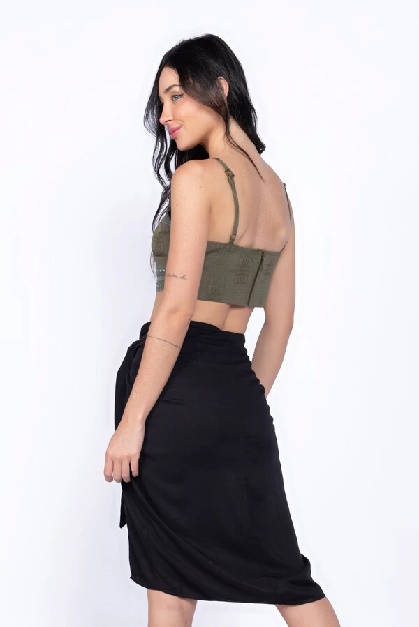 Top de jacquard leve detalhe renda