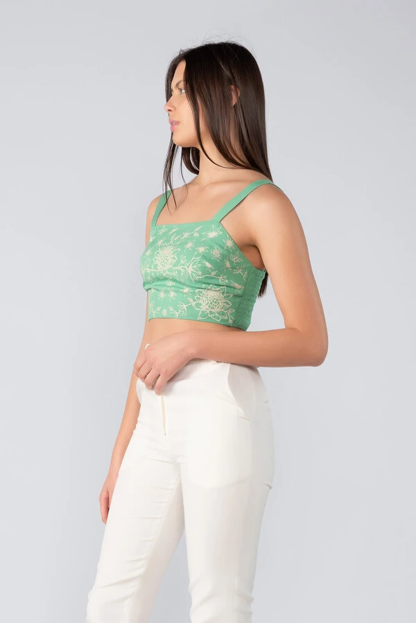 Cropped flor viscolinho ziper costas