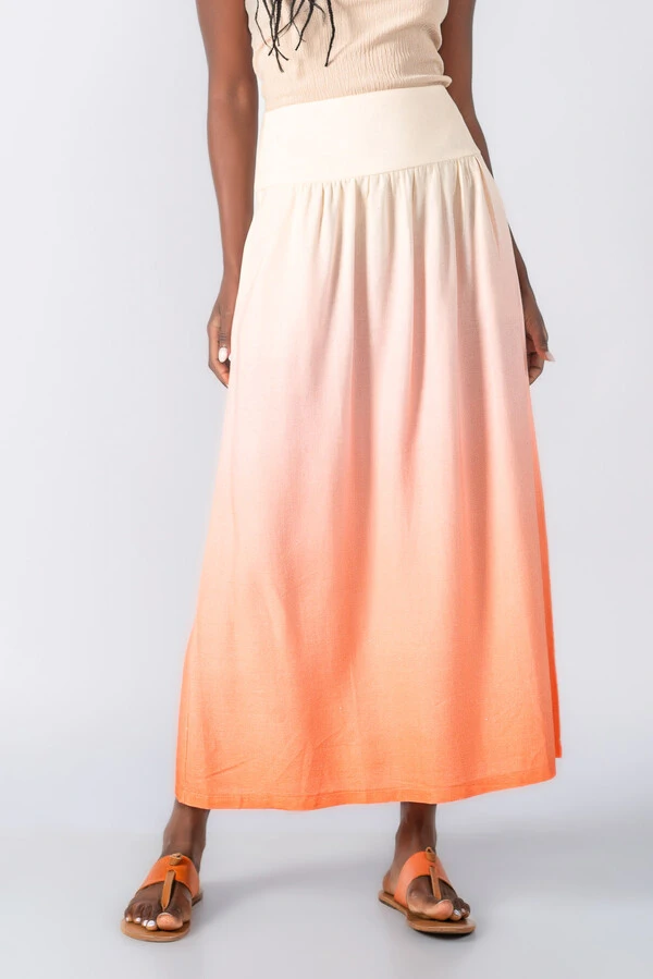 Saia midi com bolsos linho degrade