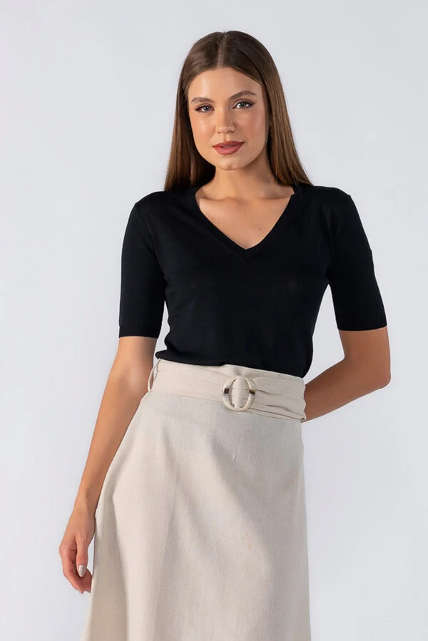 Blusa basica tricot manga curta