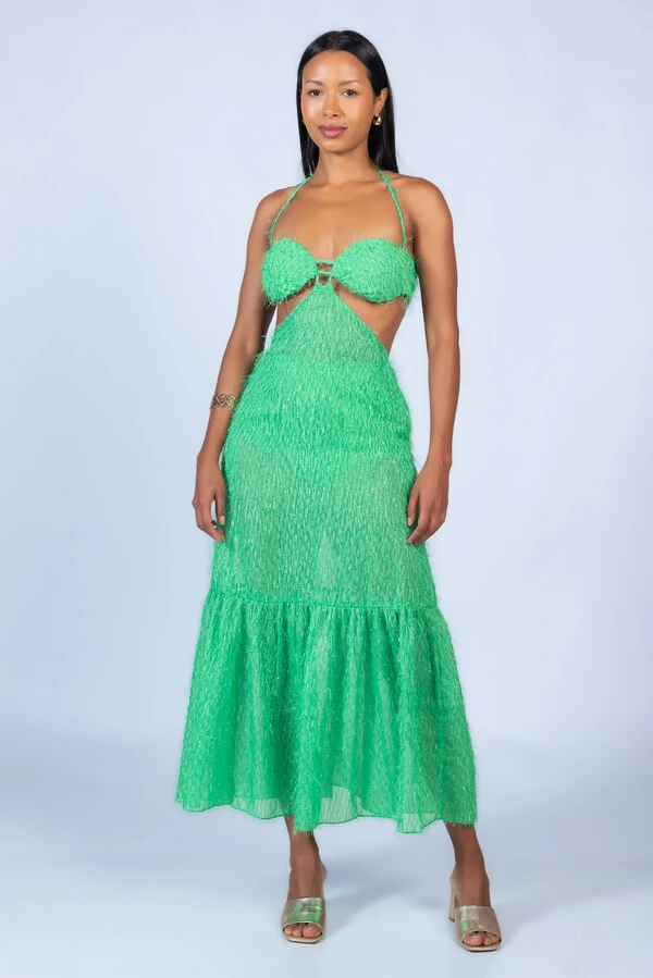 Vestido longo com recorte