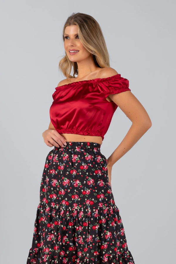Blusa cropped cetim ciganinha