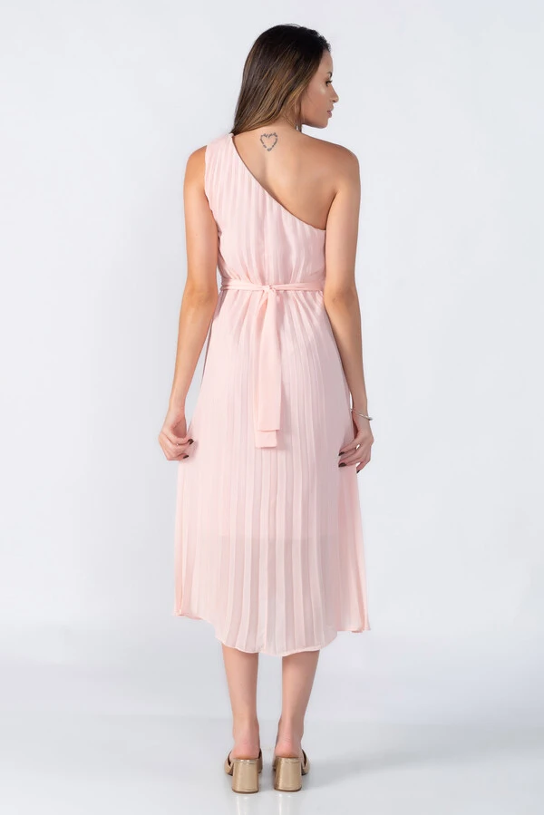 Vestido plissado um ombro