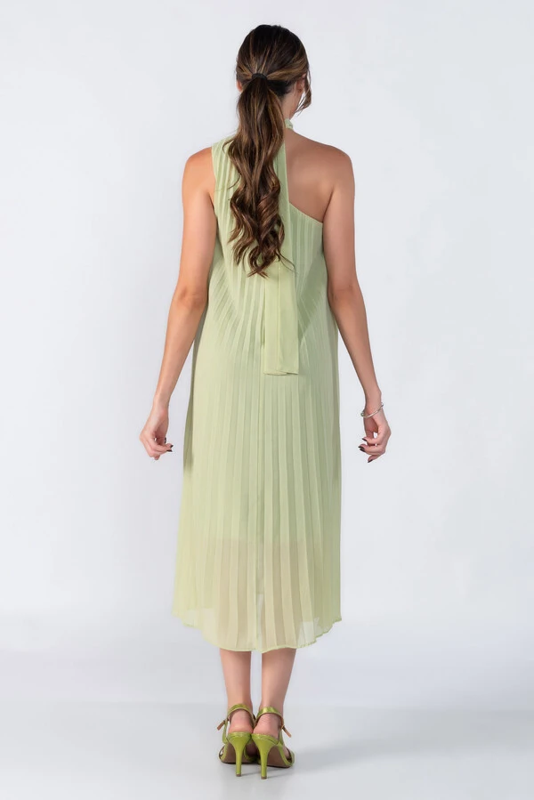 Vestido plissado um ombro