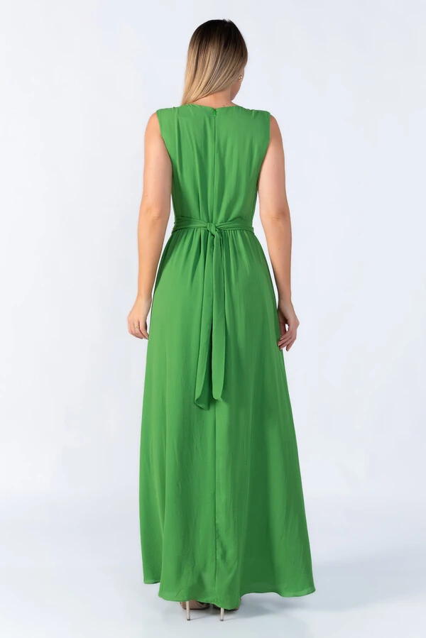 Vestido longo crepe detalhe ombro