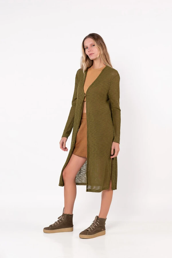 Cardigan longo tricot mesclado