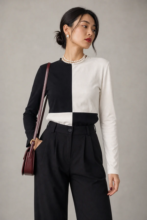 Blusa bicolor manga longa