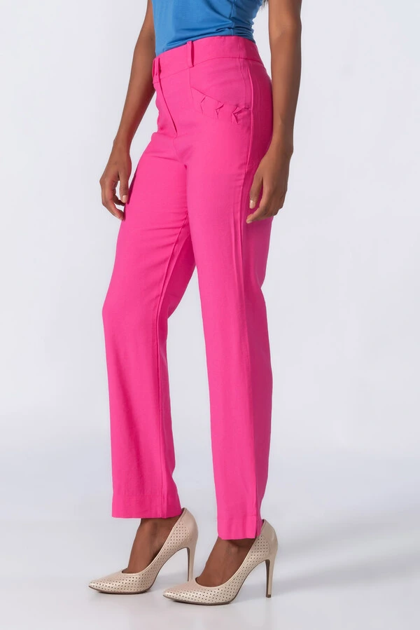 Calca reta em viscose bolso frontal
