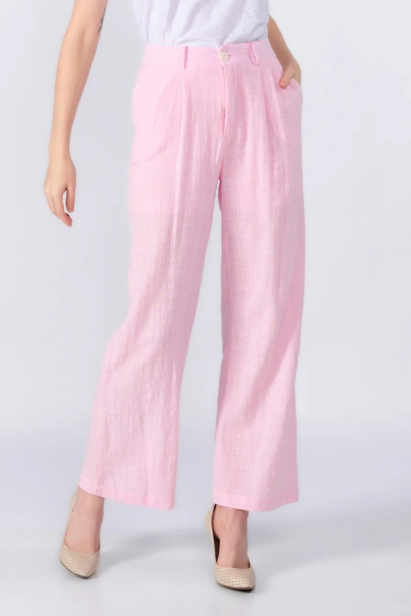 Calca pantalona em linho com pregas