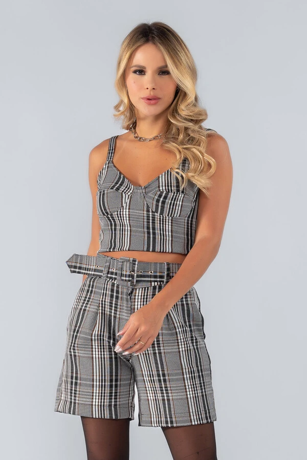 Blusa cropped bustier listrado costas em lastex