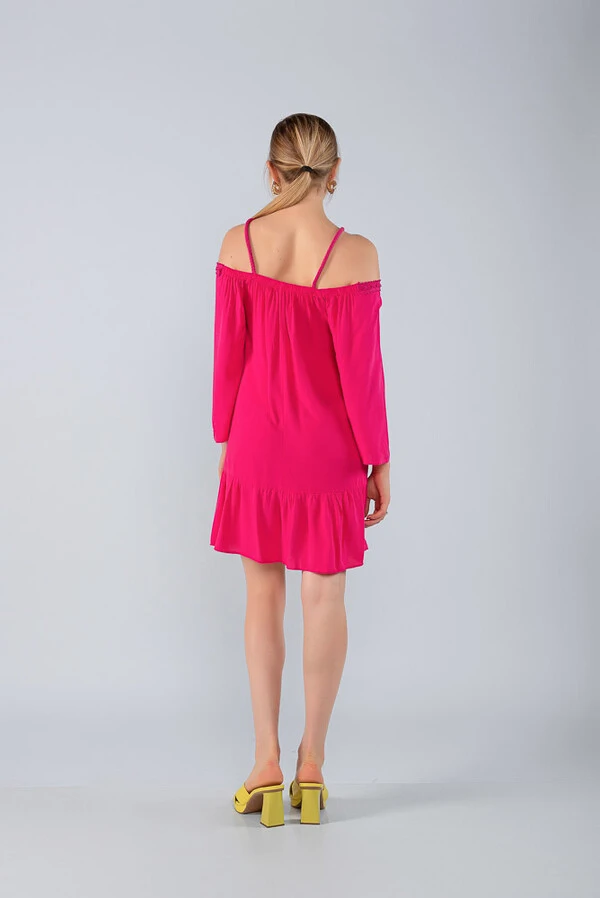 Vestido curto solto em vicose cordao ombro a ombro