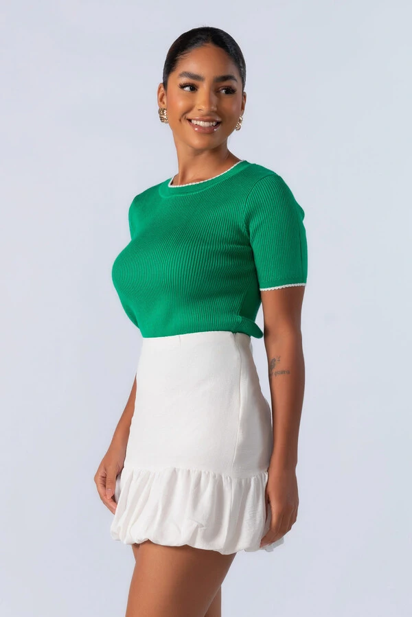 Blusa canelada com manga