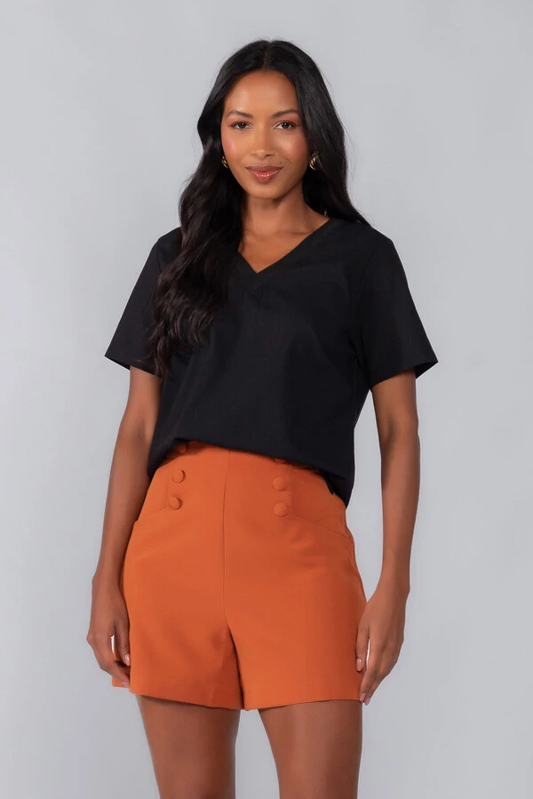 Blusa linho decote em v