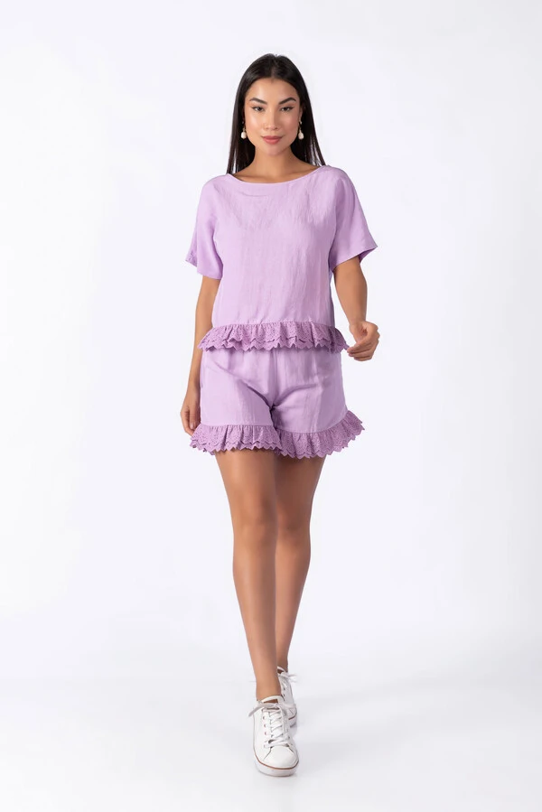 Conjunto viscose com babado em laise