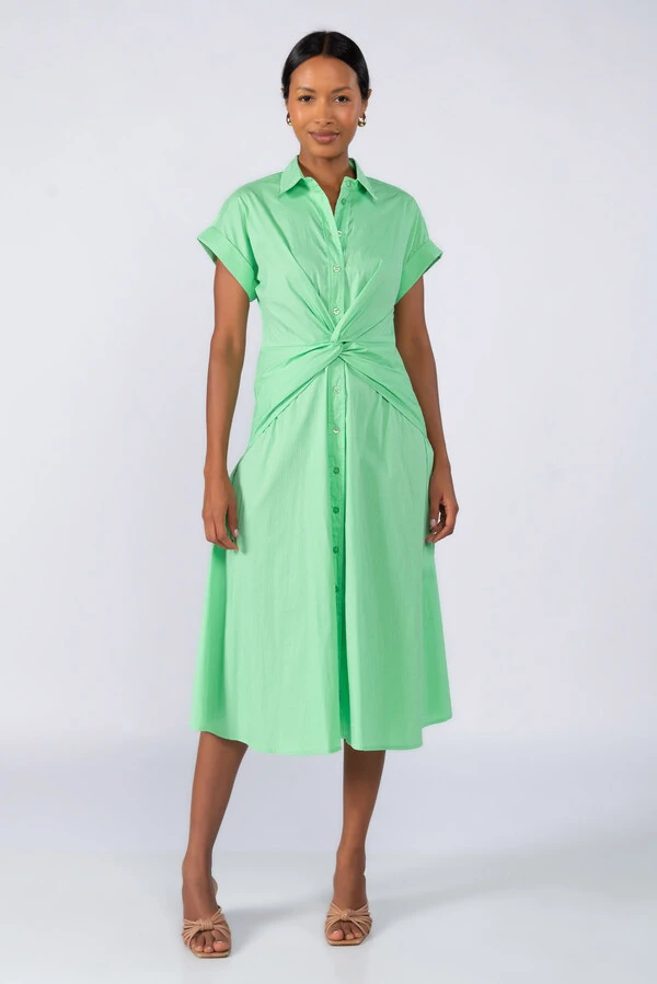 Vestido midi algodao detalhe na cintura