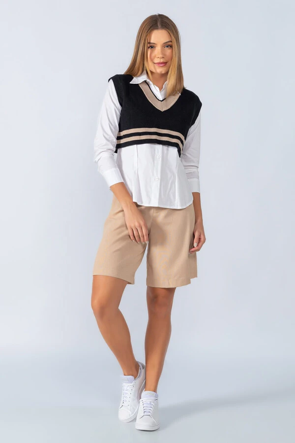 Cropped colete em tricot com listra