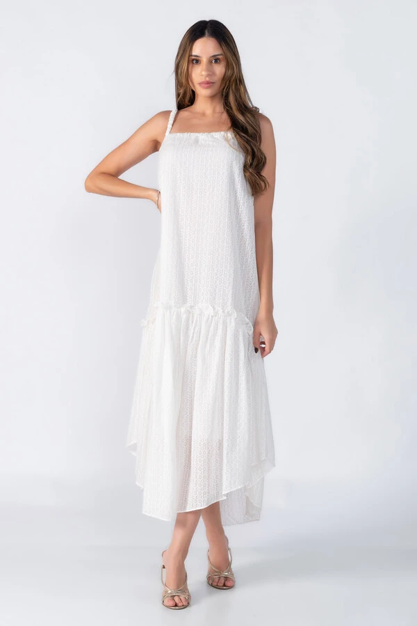 Vestido amplo alongado com babado