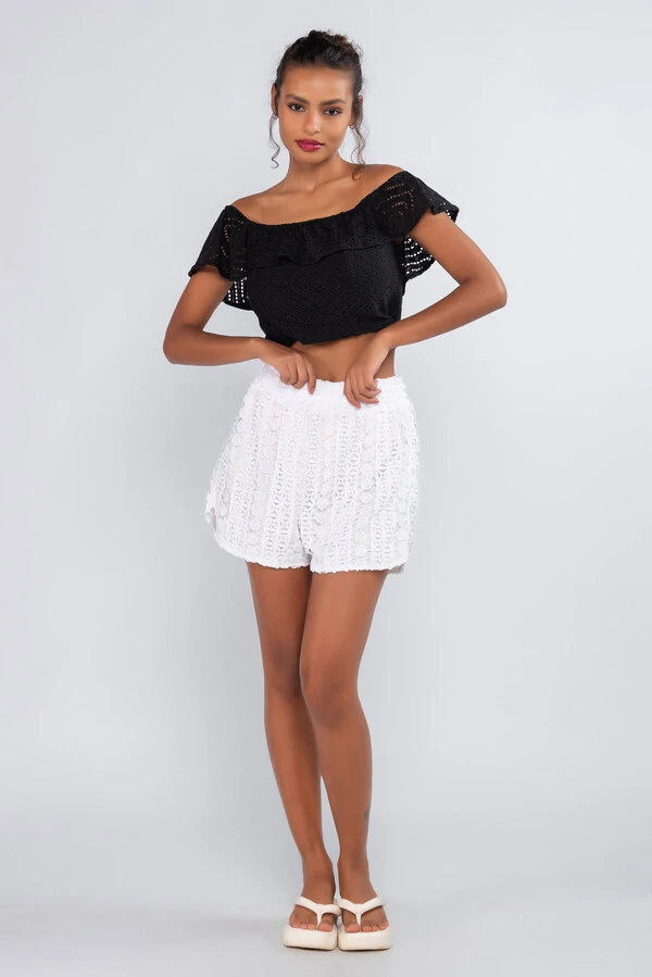 Cropped laise e malha ombro a ombro