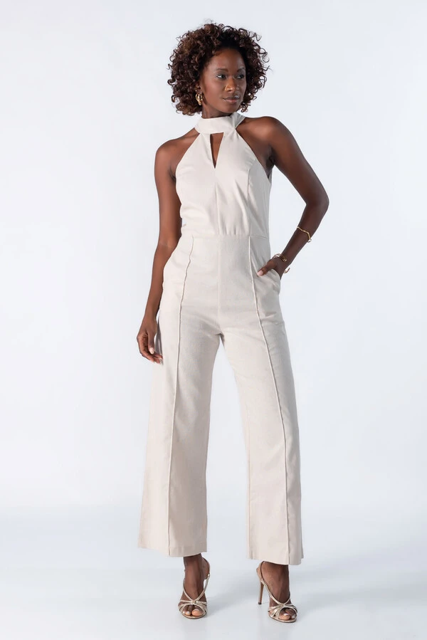 Macacao pantalona em linho