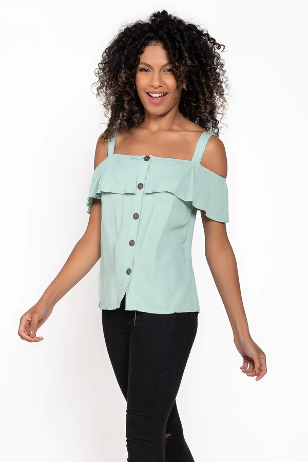 Blusa em viscose com alca e babado