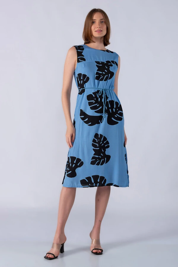 Vestido midi em viscose estampa tropical