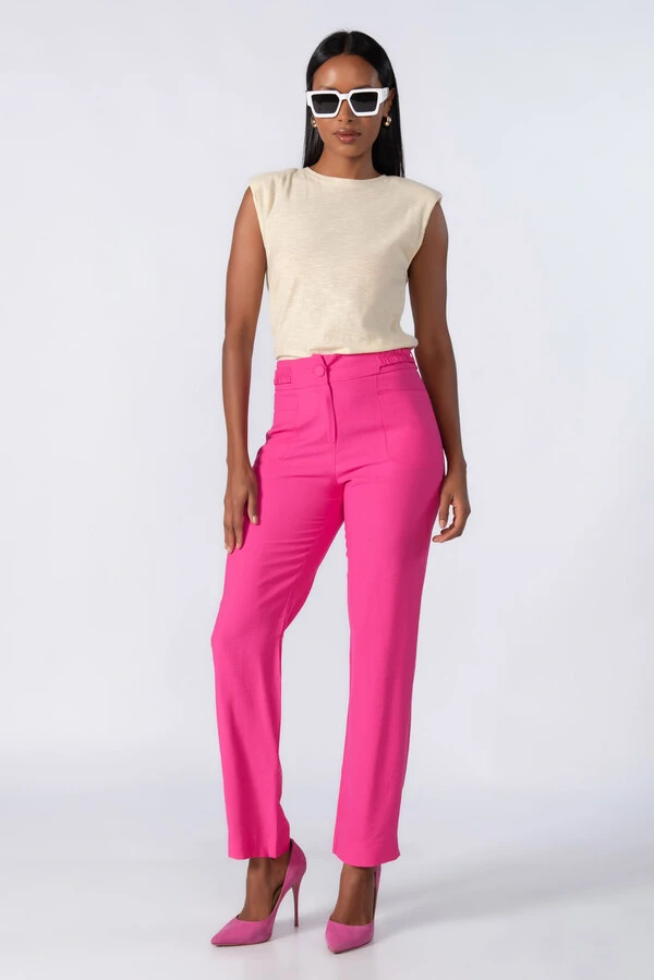 Calca em viscose com elastico no cos