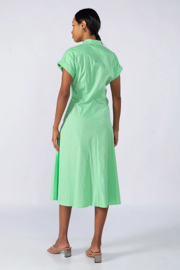 Vestido midi algodao detalhe na cintura