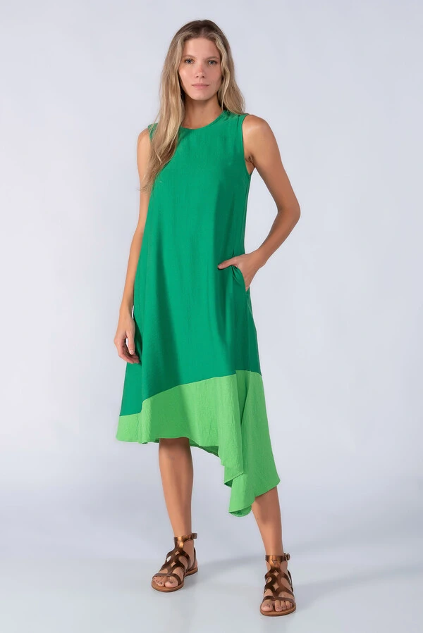 Vestido midi bicolor trapezio