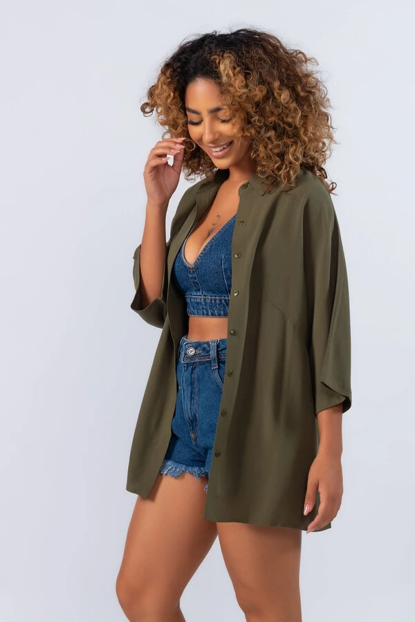 Camisa manga curta em viscose