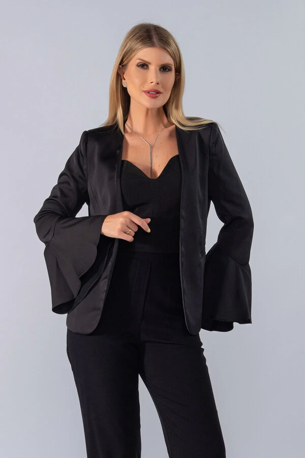 Blazer liso sem botao manga sino