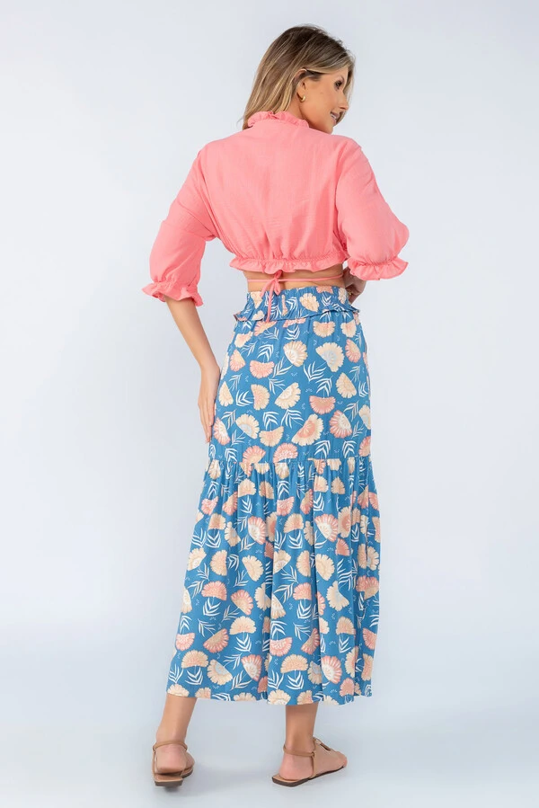 Blusa cropped amarracao frente e babado