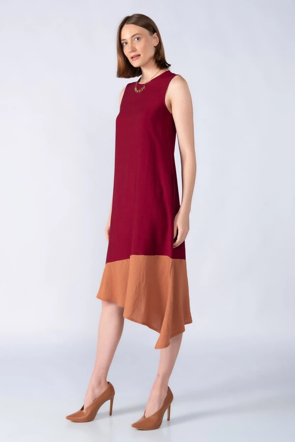 Vestido midi em viscose barra bicolor