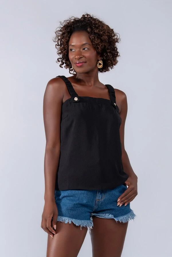 Blusa regata elastico na alca botao