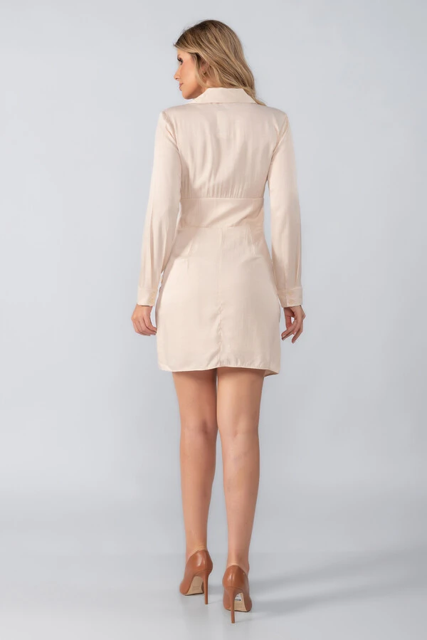 Vestido viscose acetinado decote transversal