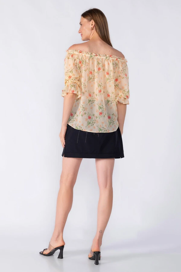 blusa bata chiffon ombro a ombro